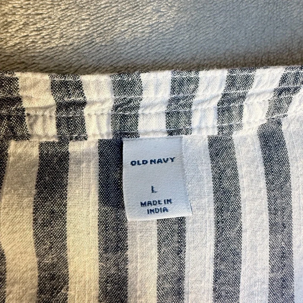 Old Navy Blue & White Striped Tunic Blouse Women's Large Long Sleeve‎ coastal